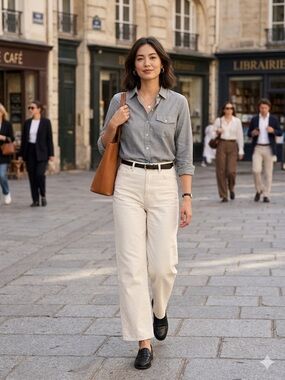 J. Crew The Perfect Shirt Blue/Grey Button-Down Shirt with Chest Pocket